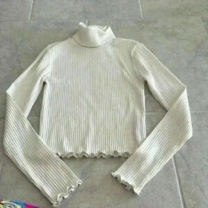 Cream Turtle Neck Long Sleeve